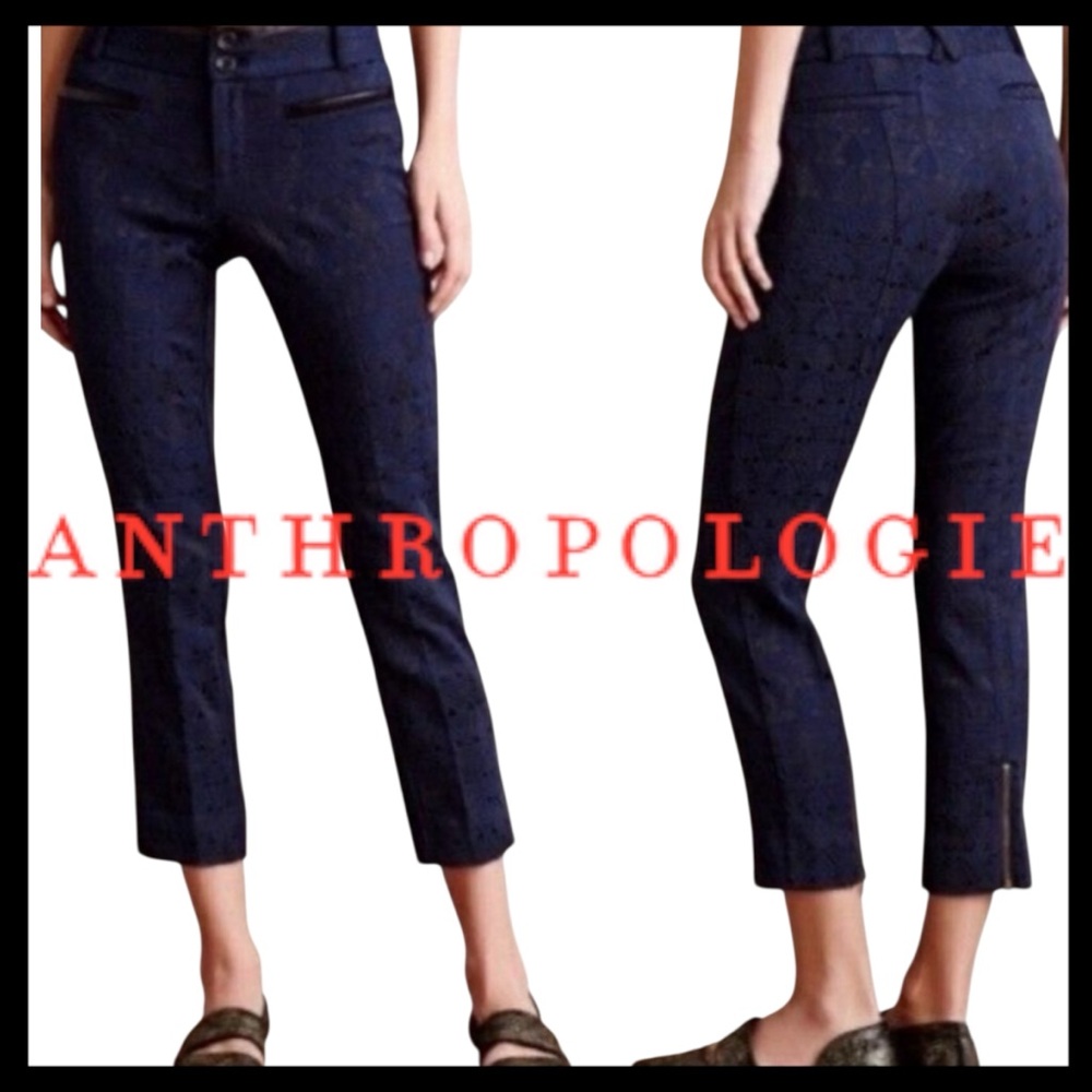 Anthropologie Cartonnier Navy Patterned Charlie Ankle Cropped Pant (12/14)